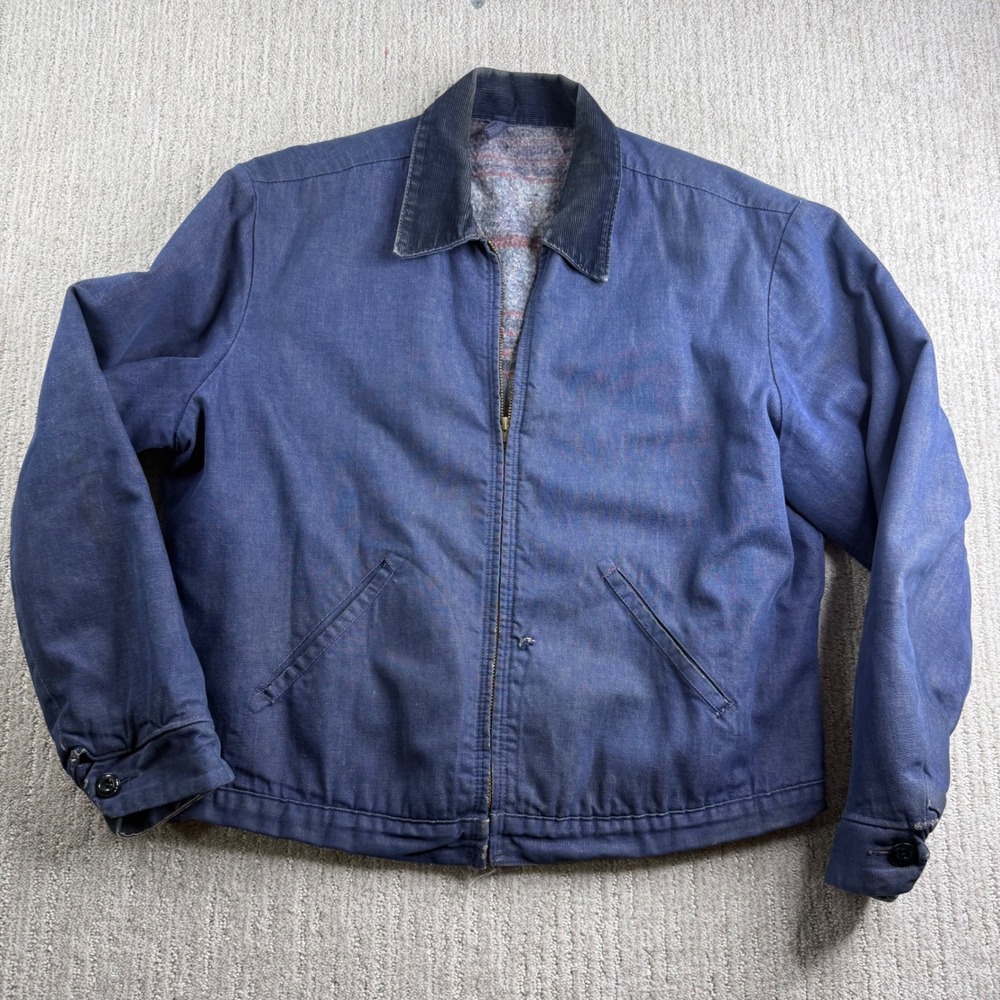 Vintage Denim Jacket Blanket Lined Size XL Talon Zip
